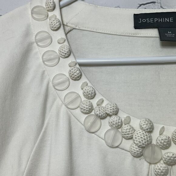 Josephine Chaus Short Sleeve Top Preppy Cream Cottagecore Ivory Size M Boho - Picture 8 of 12